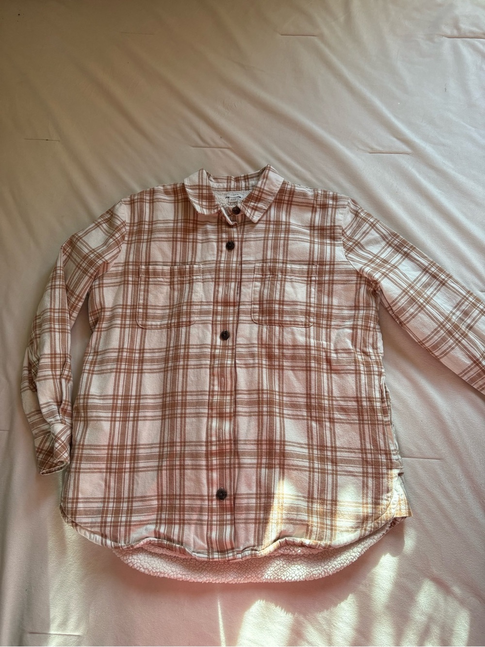 J. Crew Plaid Sherpa-Lined Shirt Jacket - Brown and Cream